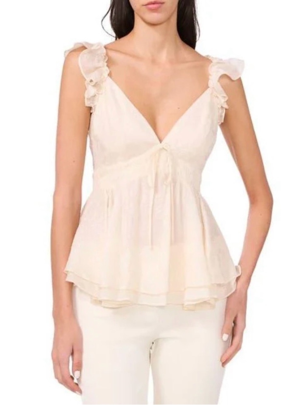 Parker Champagne Metallic Floral Peplum Top Womens M Ruffle Strap The Arlet NWOT